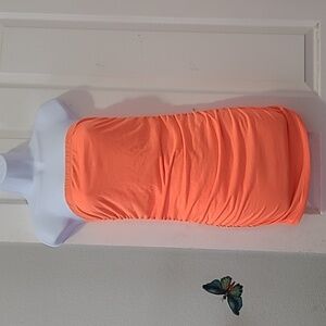 Banking Be- neon orange dress or top, ruching on sides